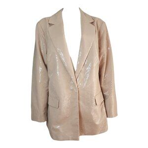A New Day Blazer Jacket Womens XXL Tan Neutral Sequin New Years Party Sparkle